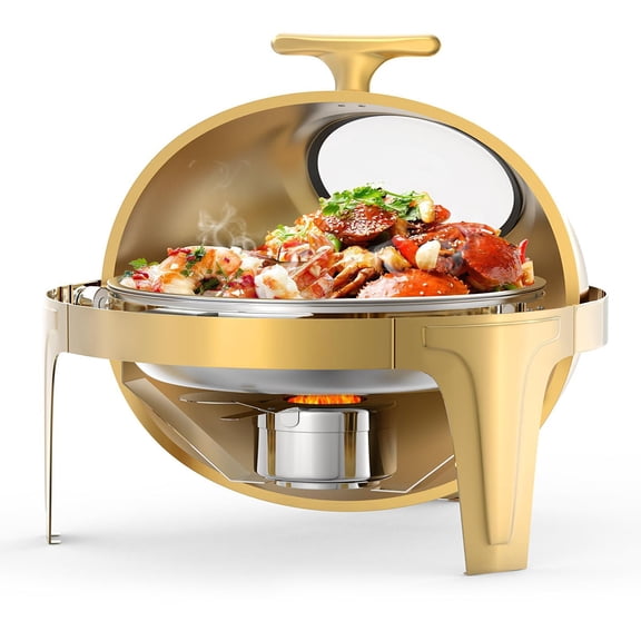 Ataucjin 6.3 QTRound Roll-Top Chafing Dish Buffet Kit, Durable Stainless Steel with Transparent Glass Panel, Perfect for Catering, Parties, Weddings, Banquets & Graduations