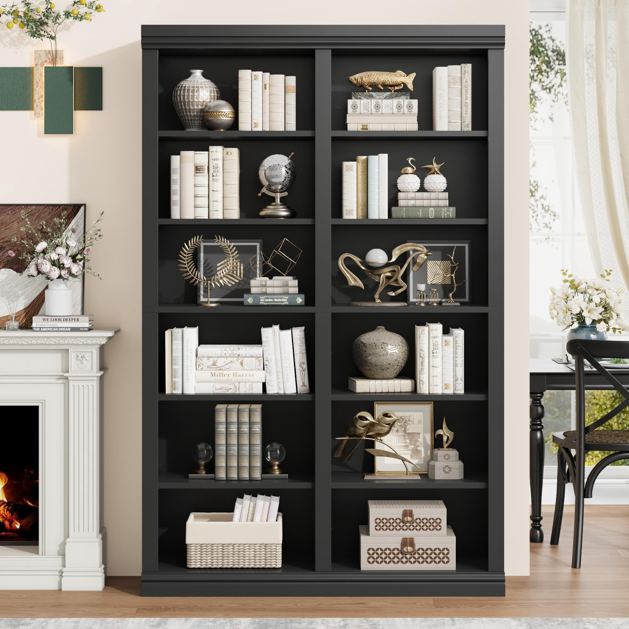 Ataucjin 6-Tier Wide Bookshelves with 12 Cubbies,74.5