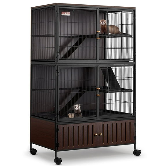 Ataucjin 60" Large Metal Ferret Cage, 3-Level Chinchilla Cagewith Wheels, Multi-Level Small Animal Habitat for Chinchilla/Guinea Pig/Rats, Lockable Doors, Ramps, Hammock & Storage Cabinet
