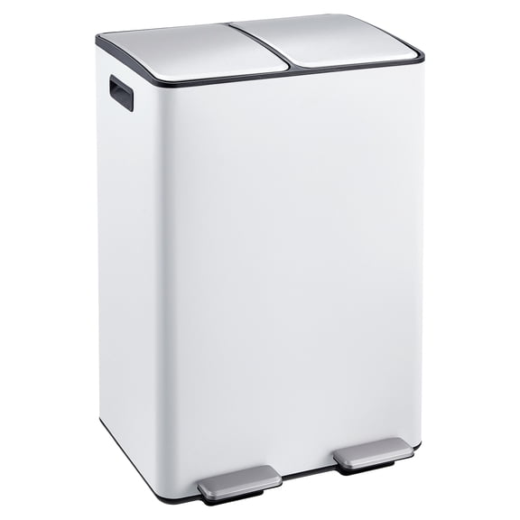 Ataucjin 60L Dual Compartment Stainless Steel Trash Can with Pedal, Soft Close Lid, Removable Inner Buckets, Odor Control Recycling Bin for Indoor Kitchen Use