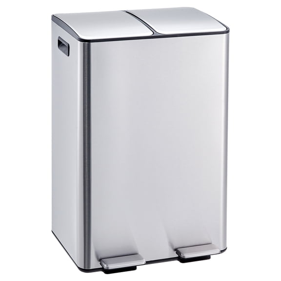 Ataucjin 60L Dual Compartment Stainless Steel Trash Can with Pedal, Soft Close Lid, Removable Inner Buckets, Odor Control Recycling Bin for Indoor Kitchen Use