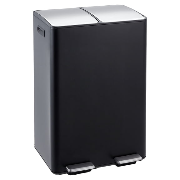 Ataucjin 60L Dual Compartment Stainless Steel Trash Can with Pedal, Soft Close Lid, Removable Inner Buckets, Odor Control Recycling Bin for Indoor Kitchen Use
