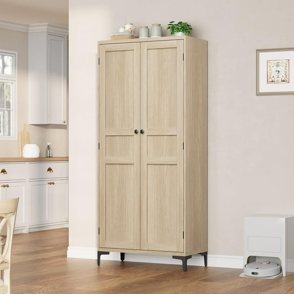 Ataucjin 63 Inch Tall Storage Cabinet, Kitchen Pantry Cabinet 5 Tier Bathroom Cabinet with 4 Doors Adjustable Shelves for Kitchen, Dining Room, Bathroom (Antique White, 2 Door with MDF)