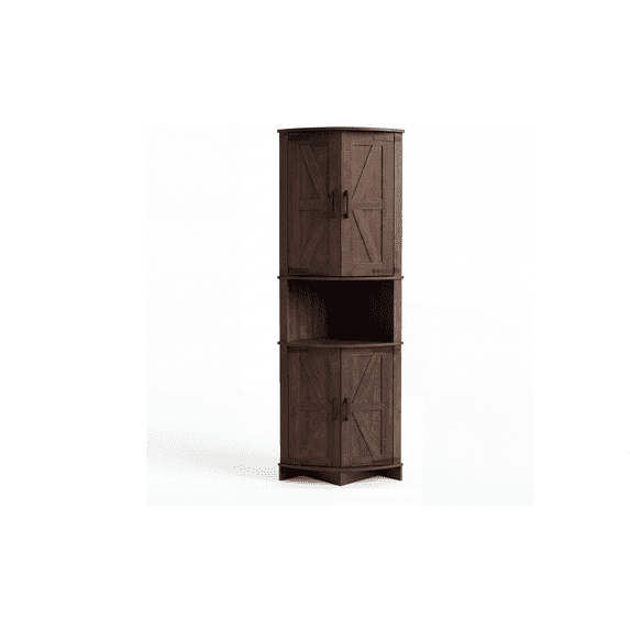 Ataucjin 65" Tall Corner Cabinet with Doors, Farmhouse Corner Cupboard Pantry Storage Cabinet with Adjustable Shelves for Bathroom Kitchen Living Room