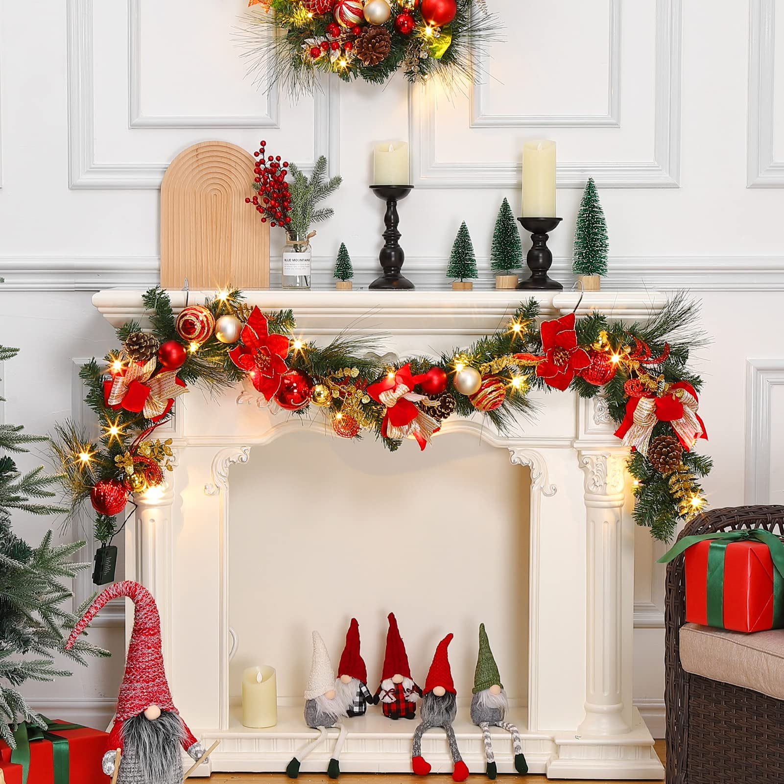 Ataucjin 6FT Artificial Christmas Garland 20LED PreLit Christmas