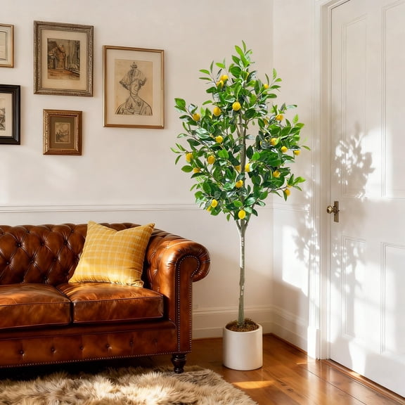 Ataucjin 6FT Artificial Lemon Trees, Large Artificial Plants Indoor with White Pot Faux Potted Lemons Citrus Tree Fake Floor Plants Lemon Decorations for Home Living Room Office Bedroom Table