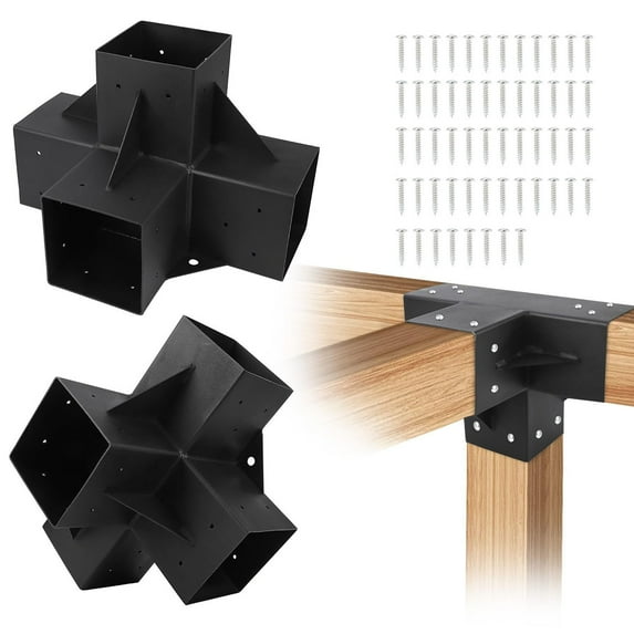 Ataucjin 6x6 3-Way Pergola Brackets Kit,4 Pack Heavy Duty Corner Bracket, Easy Installation Wooden Beams for Gazebos, Patio Pergolas, Log Cabin Outdoor Pergola Hardware