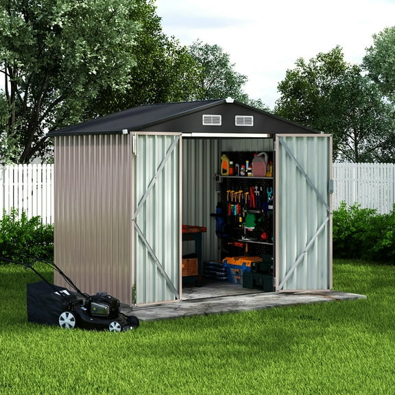 Ataucjin 6x8FT Outdoor Metal Storage Sheds, Metal Garden Sheds & Outdoor Storage, Metal Tool Shed with Lockable Door & Air Vents for Backyard Garden Patio Lawn