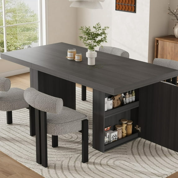 Ataucjin 70.8" Dining Table for 6-8, Modern Dining Room Table with Storage, Wood Kitchen Table with Fluted Legs, Dinner Tables for Kitchen Dining Room,table only(ship in 2 boxes)