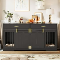 Ataucjin 71" Dog Crate TV Stand for 2 Large Dogs, Extra Large Double Dog Kennel Furniture with 2 Drawers and 2 Lockable Sliding Doors, Wooden Furniture Dogs Crate for Indoor Home Living Room