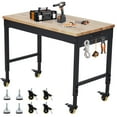 thumbnail image 1 of Ataucjin 72" x 25" Adjustable Workbench 2000 Lbs Capacity, Rubber Wood TableWorkstation with Hardwood Top, Power Outlets, Metal Frame, Swivel Casters, Garage Table for Workshop Office Home, 1 of 8