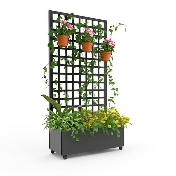 Ataucjin 72inch Metal Planter Box, Planter Box with Square Lattice Trellis , Galvanized Raised Garden Bed On Wheels,for Climbing Plants and Vines,  Garden Bed with Trellis