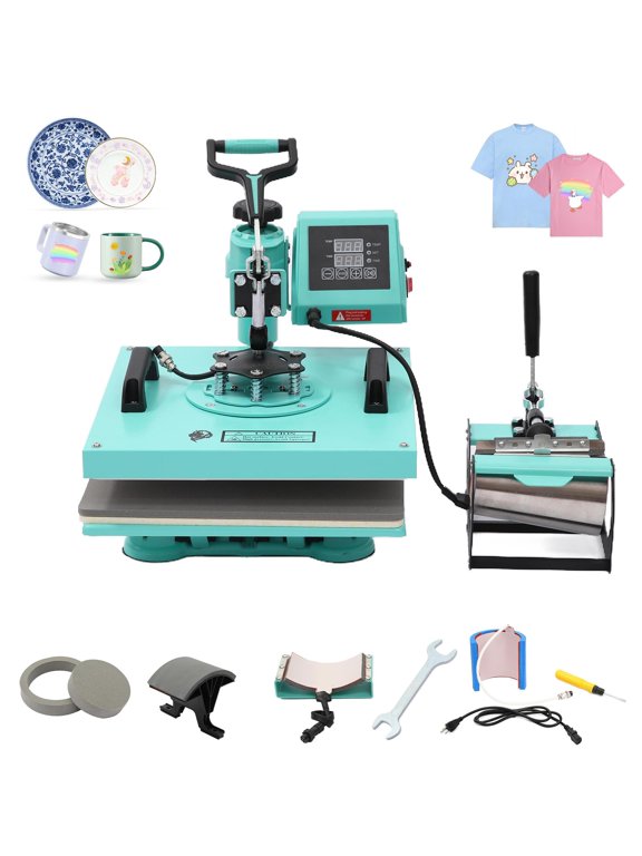 Ataucjin 8 In 1 Heat Press Machine,360° Swing Away Digital Tshirt Press Machine,Multifunction Heat Transfer Sublimation Combo For Printing T-Shirt Cap Mug Plate Pillow Bag DIY