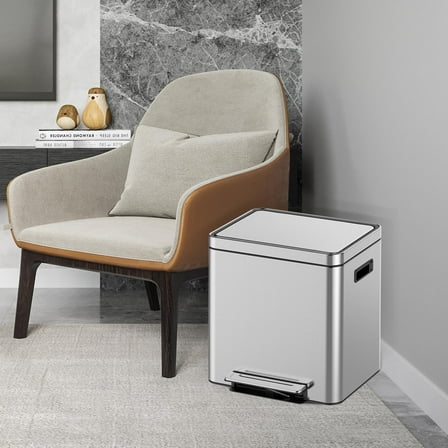 Ataucjin 8 Gallon Dual Trash Can With Lid Stainless Steel Step Trash Can Dual Compartment Garbage Can With Removable Inner Bucket Recycling Bin Wide Rectangular Garbage Can For Kitchen