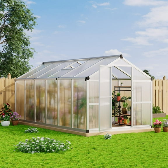 Ataucjin 8x12FT Greenhouse for Outdoors,Aluminum Greenhouse with Quick Setup Structure and Roof Vent,Polycarbonate Greenhouses Heavy Duty,Large Walk-in Greenhouse for Winter Garden,Backyard,Patio,Lawn