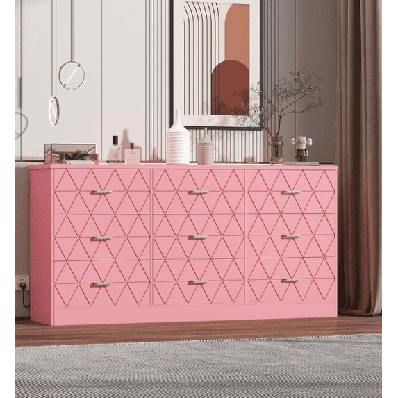 Ataucjin 9 Drawer Wooden Dresser for Bedroom With Power Outlet,63'' Large Dresser With Wide Drawers,Modern Chest of Drawer for Closet,Storage Organizer Long Dresser for Living Room,Hallway,Bedroom