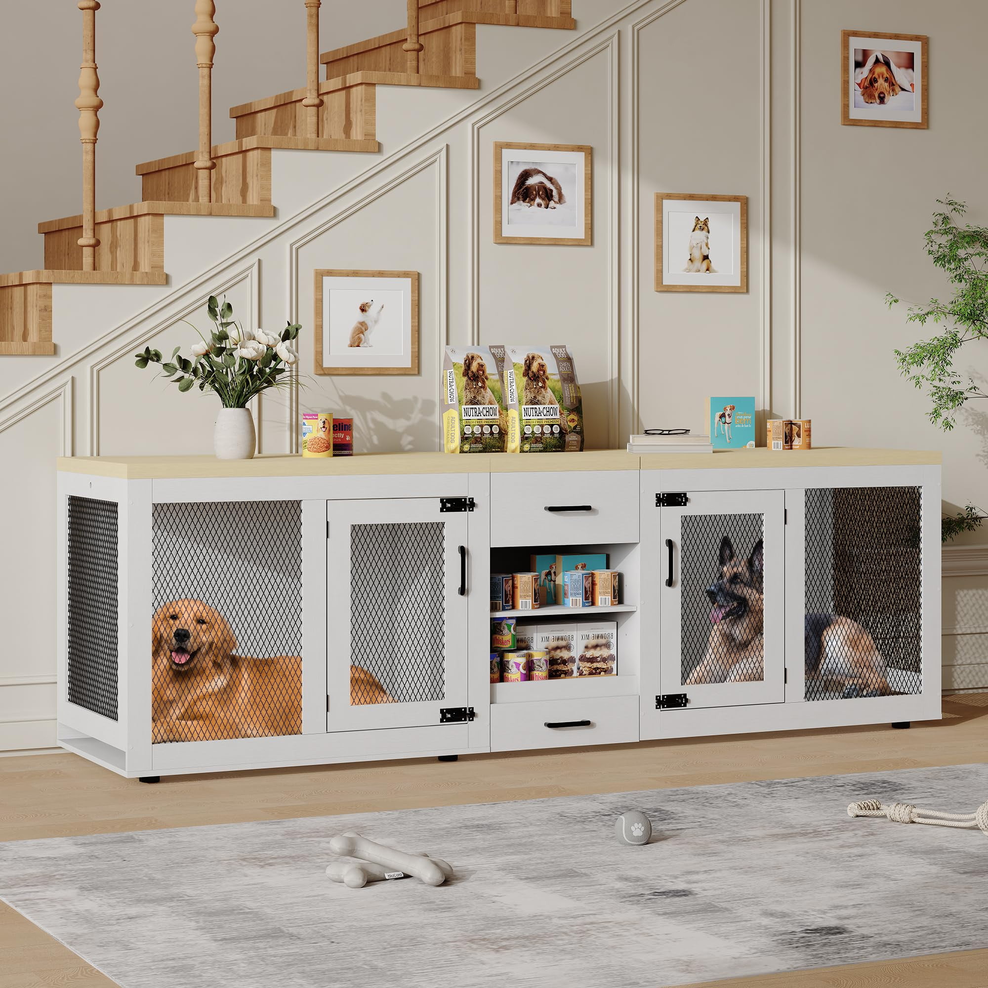 Ataucjin 91 Inch Furniture-Style Dog Crate with 4 Bowls,Extra Large Dog ...