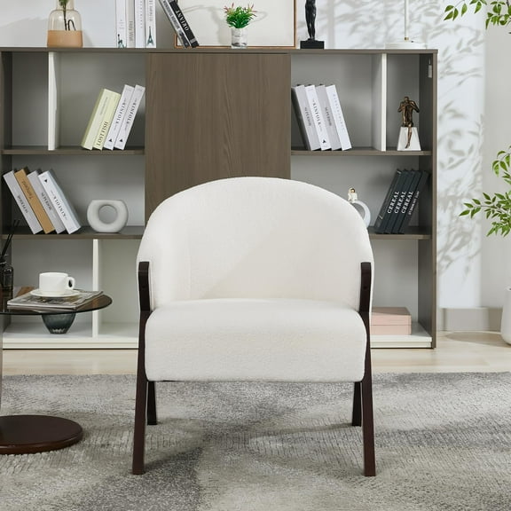Ataucjin Accent Chair Mid Century Modern Chair Teddy Velvet Living Room Chairs with Wood Frame,Comfy Upholstered Reading Side Chair Easy Assembly,Reading Chair and Lounge Chair for Bedrooms/Studios