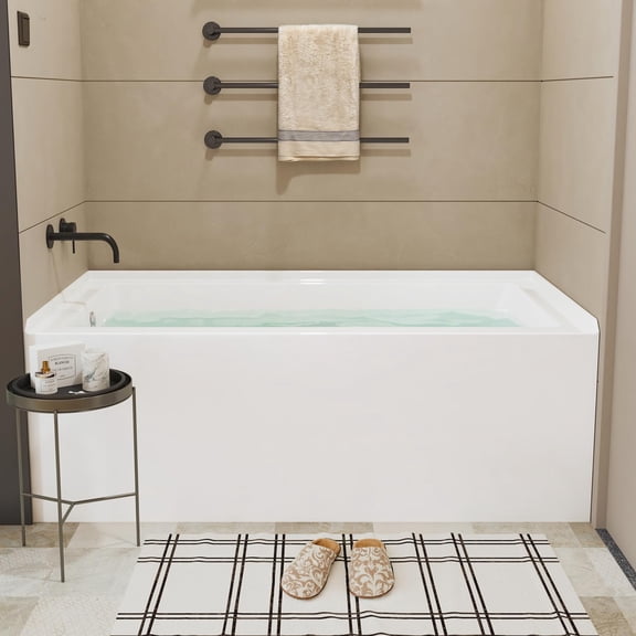 Ataucjin Acrylic Alcove Bathtub, Left/Right Hand Drain & Overflow, Single Skirt Drop-In Soaking Tub for Modern Bathroom Remodel, Durable Easy-Clean Design
