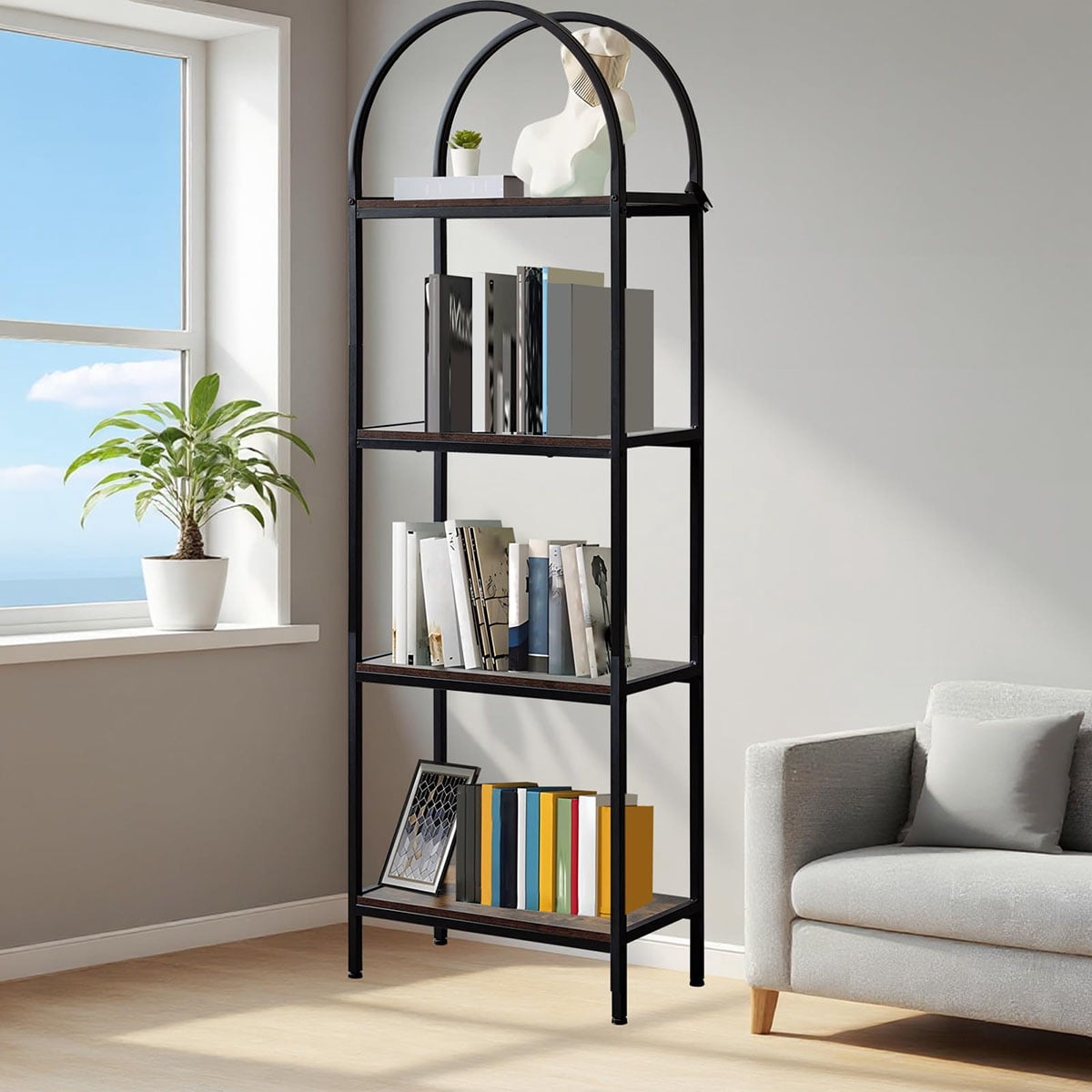 Ataucjin Arched Bookshelf,Standing Display Racks with Metal Frame ...
