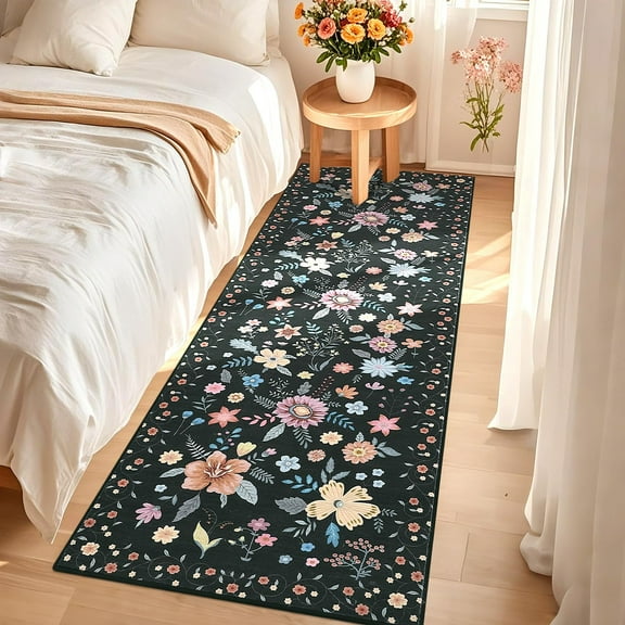 Ataucjin Area Rug Boho Floral Rugs, Large Area Rug Machine Washable Rugs Ultra-Thin Flower Carpet Non Slip Low Pile Carpet Rug for Living Room Bedroom Nursery