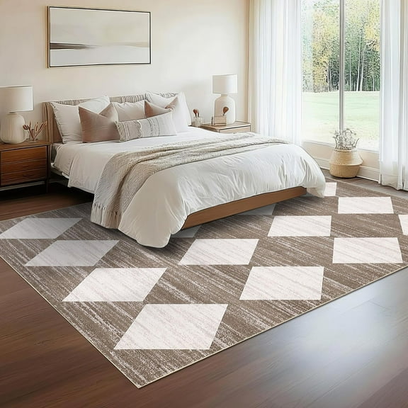 Ataucjin Area Rug Washable Checkered Rug, Modern Neutral Living Room Rugs, Large Plaid Carpet Faux Wool Washable Carpet for Under Dining Table Bedroom Farmhouse Nursery Home Office