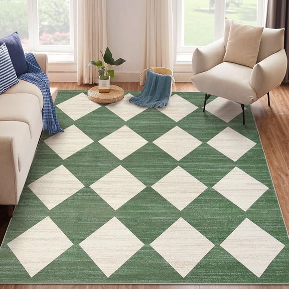 Ataucjin Area Rug Washable Checkered Rug, Modern Neutral Living Room Rugs, Large Plaid Carpet Faux Wool Washable Carpet for Under Dining Table Bedroom Farmhouse Nursery Home Office