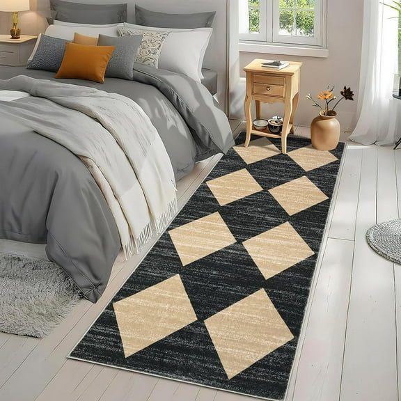 Ataucjin Area Rug Washable Checkered Rug, Modern Neutral Living Room Rugs, Large Plaid Carpet Faux Wool Washable Carpet for Under Dining Table Bedroom Farmhouse Nursery Home Office