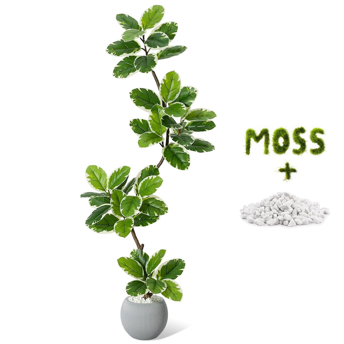 Ataucjin Artificial Fiddle Leaf Fig Tree, 5FT Tall Faux Rubber Tree with Sphere Planter, Tall Artificial Plants with Moss for Home Decor Office Living Room