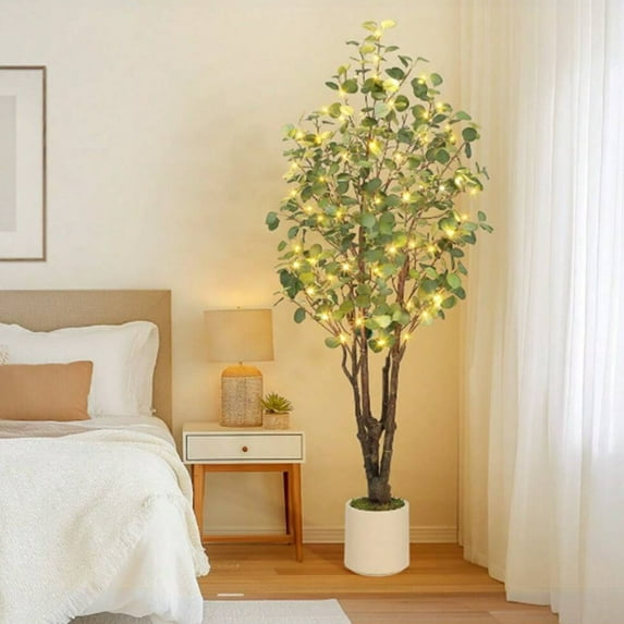 Ataucjin Ataucjin Artificial Eucalyptus Tree,5ft Realistic Artificial Eucalyptus Tree with White Planter, Large Faux Floor Plant with Lights, Ideal for Home Office & Living Room Decor