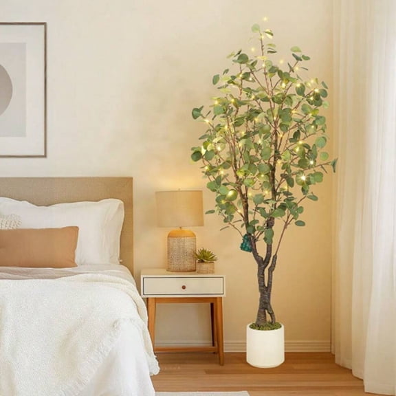 Ataucjin Ataucjin Artificial Eucalyptus Tree,5ft Realistic Artificial Eucalyptus Tree with White Planter, Large Faux Floor Plant with Lights, Ideal for Home Office & Living Room Decor