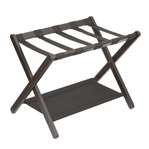 Ataucjin Bamboo Folding Luggage Rack with Storage Shelf,Strong Nylon Straps, Holds up to 110 lbs, Fits Most Suitcases, For Guest Room, Bedroom, Hotel, Living Room