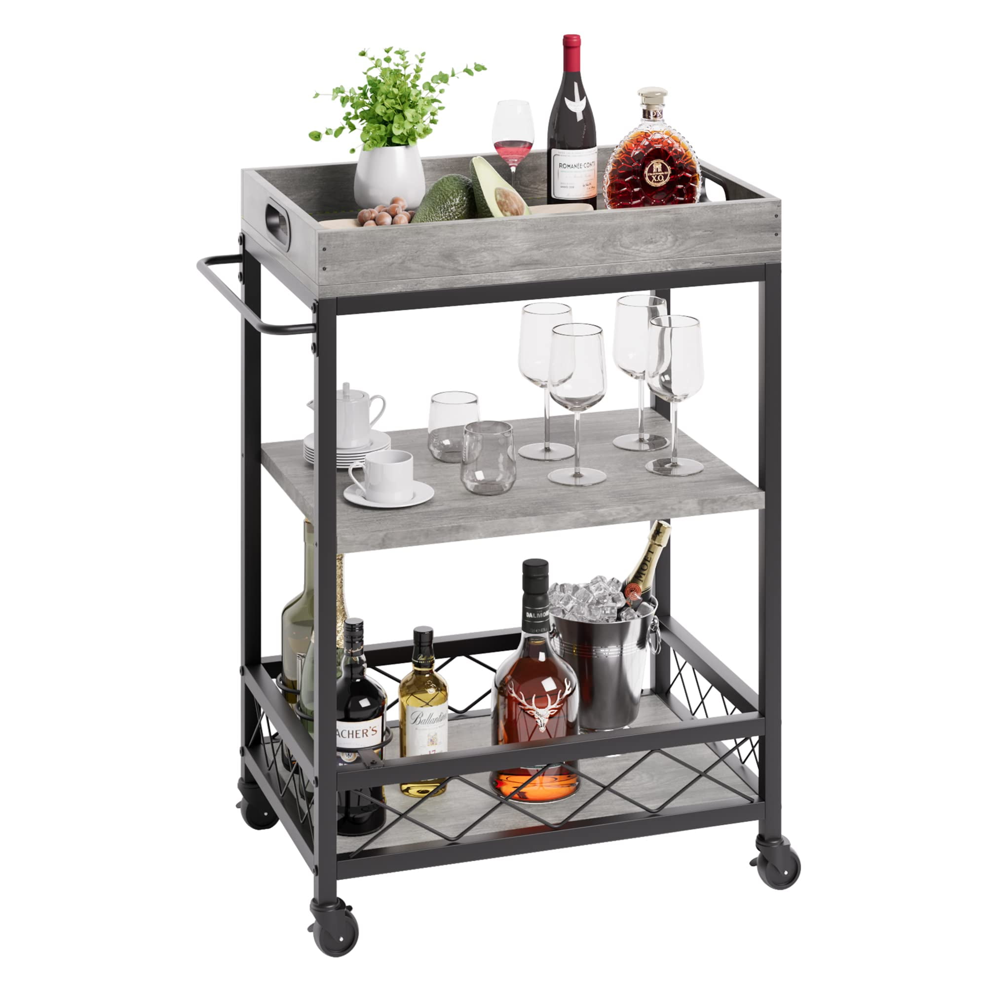Ataucjin Bar Cart,Home Bar Serving Cart,3 Tier Bar Cart with Removable