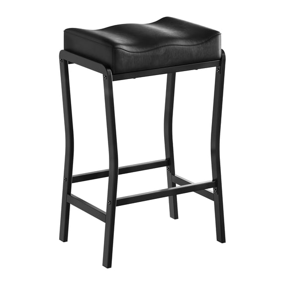 Ataucjin Bar Stools Set of 2, Saddle Stools 26 Inch Counter Height Modern Barstools with Thick Seat, Kitchen Counter Seat with Footrests, Faux Leather Saddle Stools