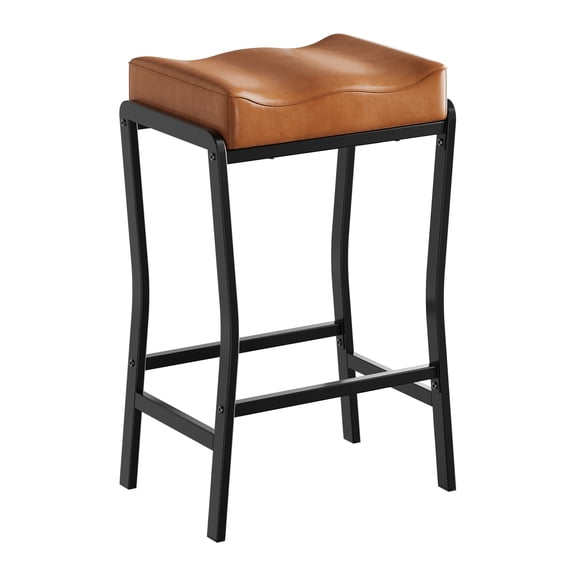 Ataucjin Bar Stools Set of 2, Saddle Stools 26 Inch Counter Height Modern Barstools with Thick Seat, Kitchen Counter Seat with Footrests, Faux Leather Saddle Stools