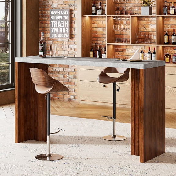 Ataucjin Bar Table for 4-6 People,55”Long Counter Height Pub with Extra Thickened Tabletop, Modern Rectangular Home Bar Coffee Unit for Kitchen, Dining Room, Balcony, Living Room, Basement