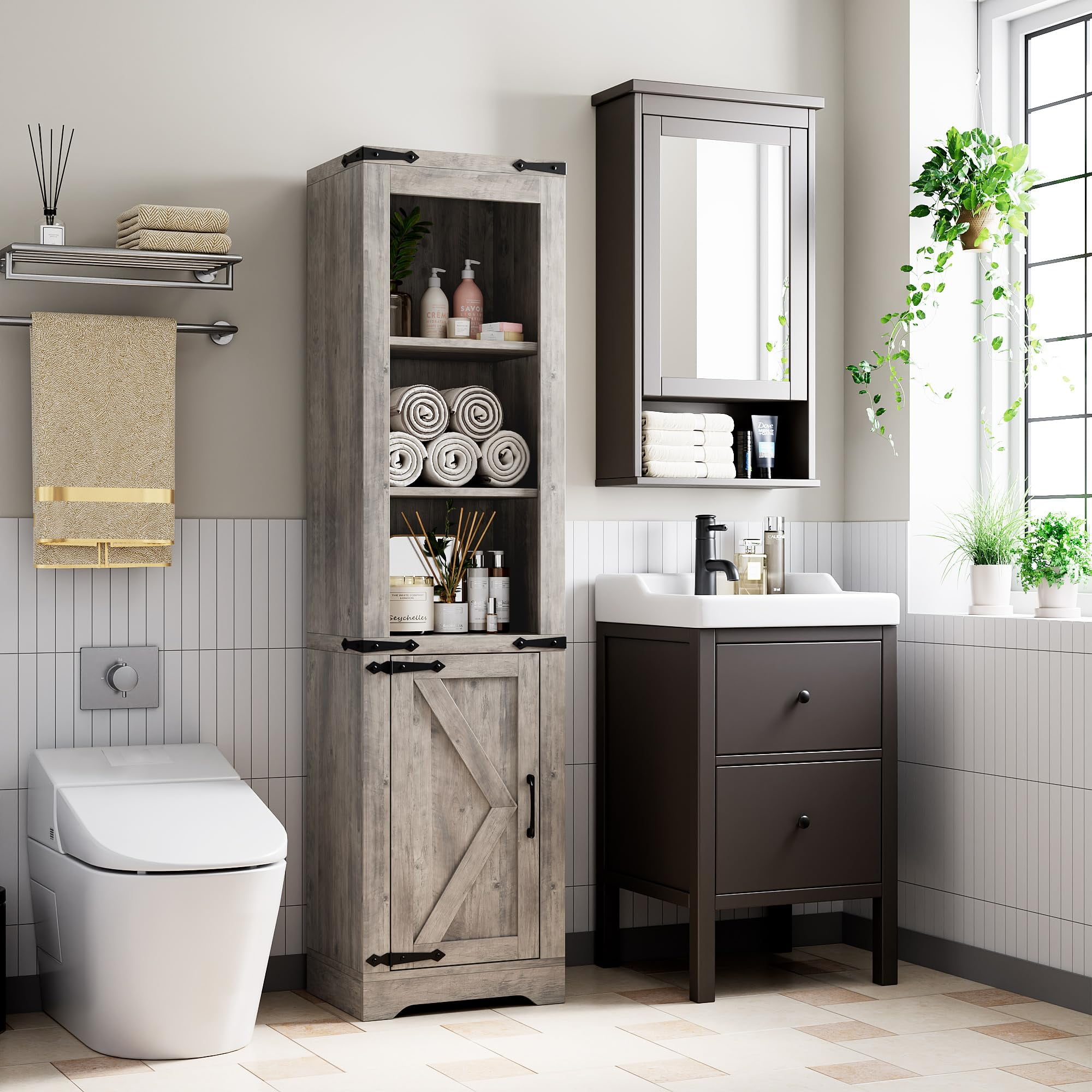 Ataucjin Bathroom Storage Cabinet, Farmhouse Storage Cabinet with ...