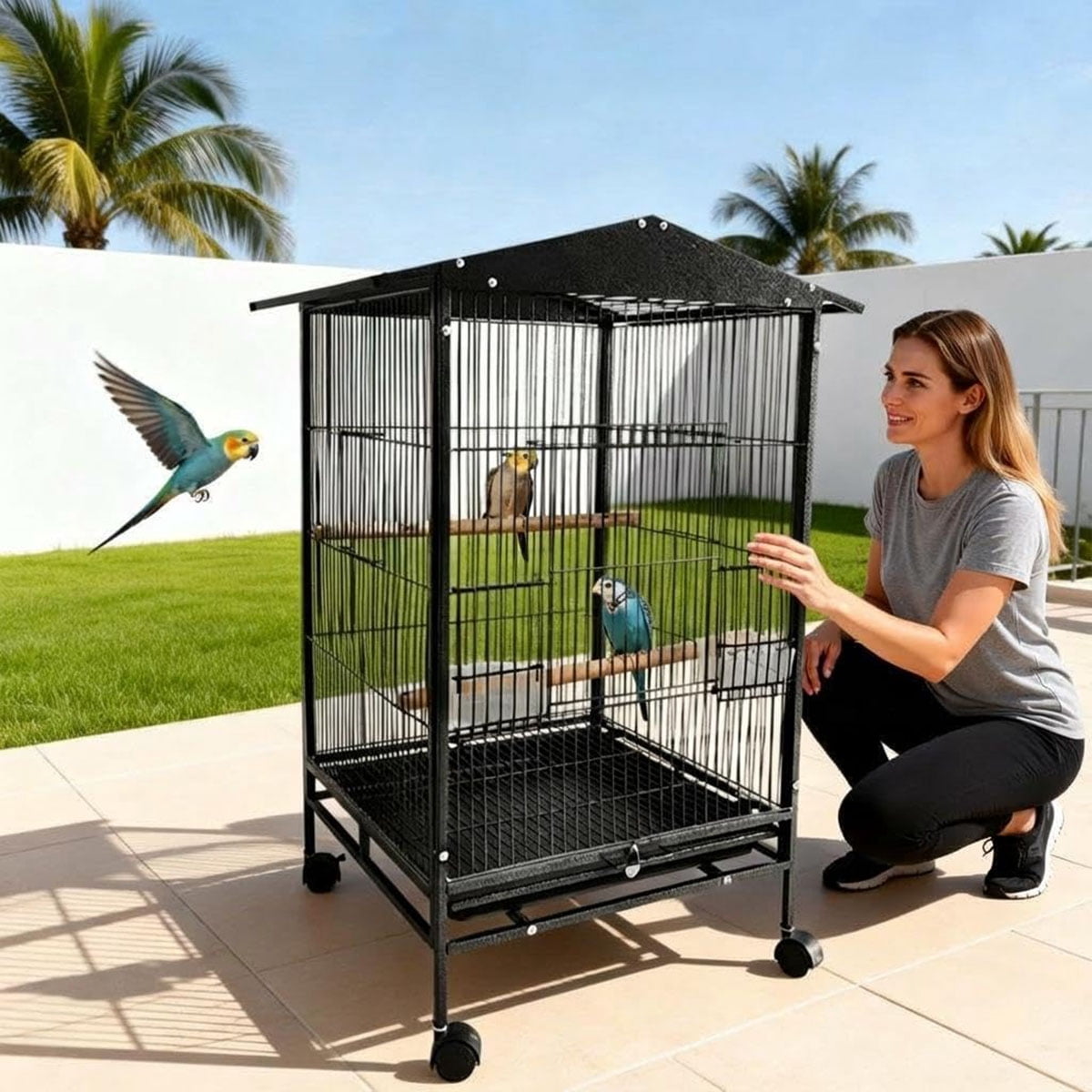 Curated visual reference: Fresh Look at Ataucjin Bird Cage With Wheels Durable Wrought Iron Parakeet Cage