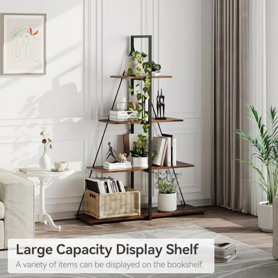 Ataucjin Bookcase, 4-Tier Ladder Bookshelf, A-Shaped Ladder Shelf Display, Ladder Shelf Storage Organizer for Living Room, Home Office