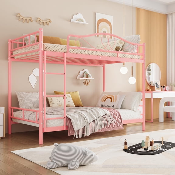 Ataucjin Bunk Bed Twin Over Twin with Ladder & Full Safety Guardrail, Heavy Duty Metal Twin Over Twin Bunk Bed 400 Lbs Load Capacity, Space-Saving, No Box Spring Needed