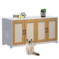 thumbnail image 1 of Ataucjin Cat Litter Box Enclosure for 2 Litter Boxes, 47'' Hidden Litter Box Enclosure with Double Room, Wooden Cat House TV Stand Sideboard with 4 Sisal Doors, 1 of 7