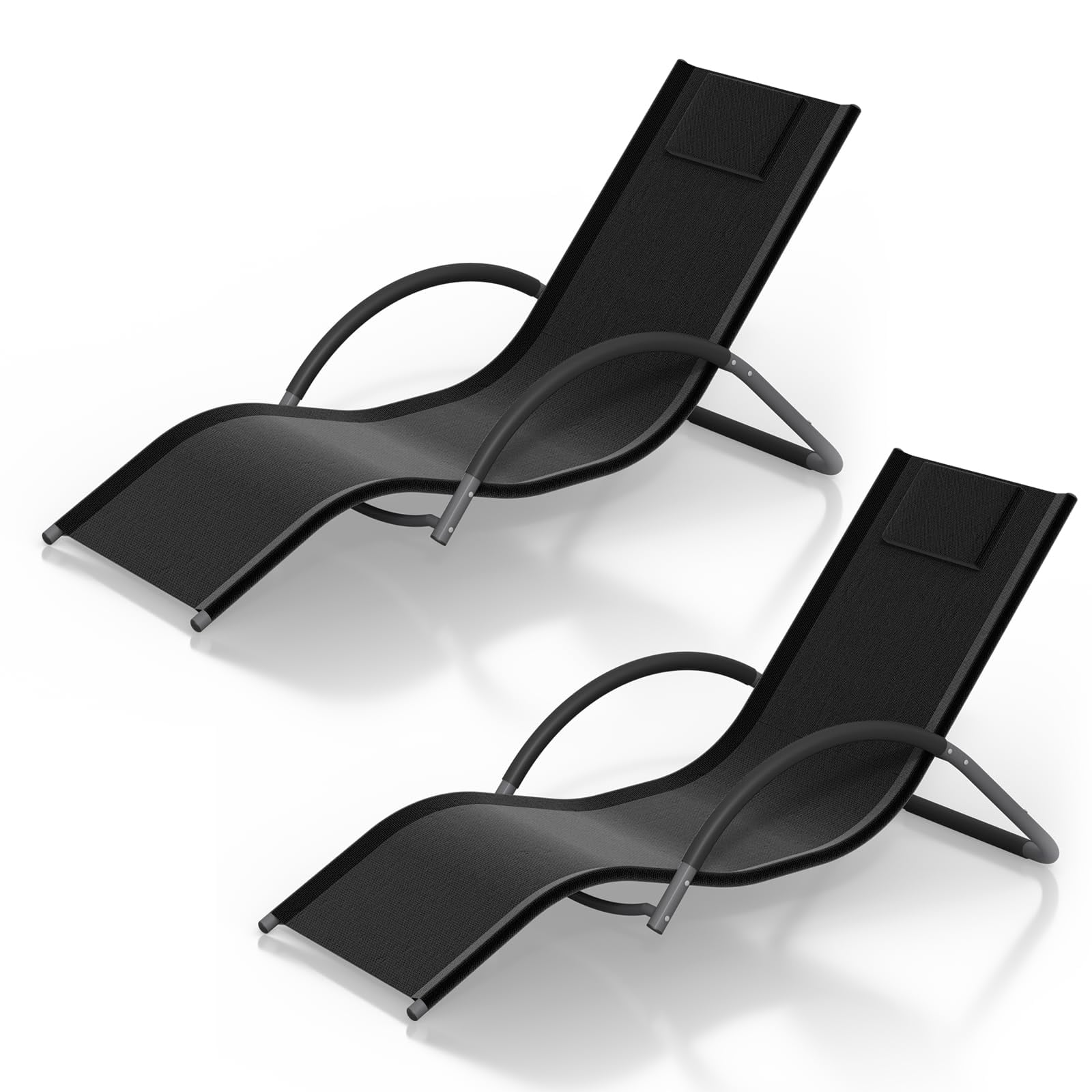 Black Ergonomic Iron Chaise Lounge Set with Arms