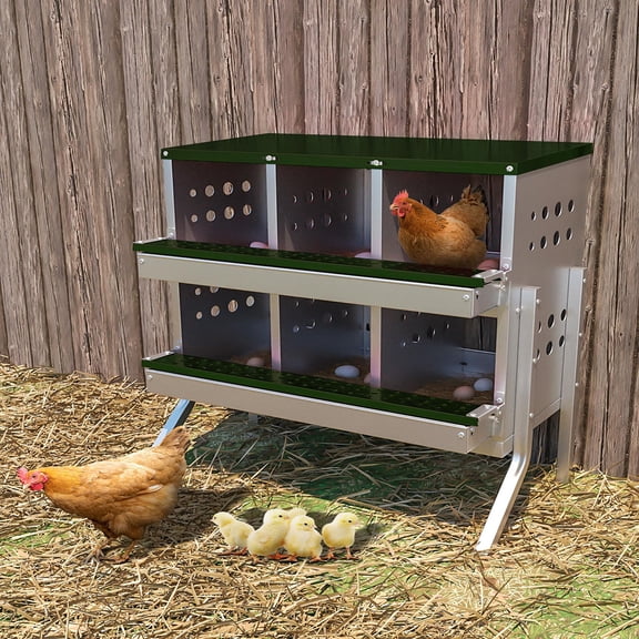 Ataucjin Chicken Nesting Box for Laying Eggs, Roll Away Chicken Laying Boxes, Roll Out Nesting Boxes for Hens, 6 Compartments with Legs