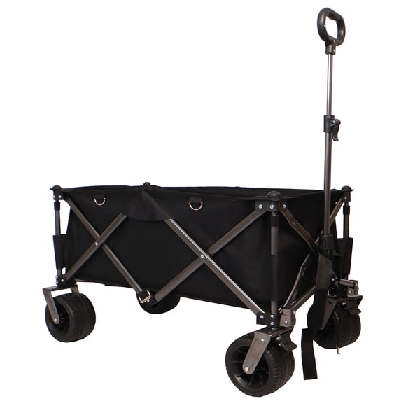 Ataucjin Collapsible Wagon Cart, Folding Wagon With Front 360° Rotation Wheels, 2 Water Bottle Bag, Telescopic Handle, Extra Cover Folding Utility Cart For Outdoor Outings