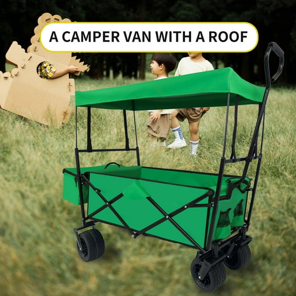 Ataucjin Collapsible Wagon Cart, Heavy Duty Foldable Wagon Carts With 7" Wheels, Folding Utility Wagon For Camping, Shopping, Garden, Sports, Beach