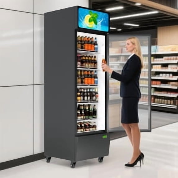 Ataucjin Commercial Display Refrigerator,13.1 Cu. Ft. Glass Door Display Refrigerator Upright Beverage Merchandiser with LED Light & Customizable Shelves,Perfect for Shops, Pubs, and Home Use