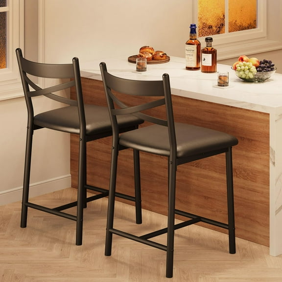 Ataucjin Counter Height Bar Stools Set Of 2/4 Upholstered Bar Chairs With Back And Footrest Modern Barstools Comfortable Kitchen Island Stools Bar Chairs With Metal Legs For Apartment