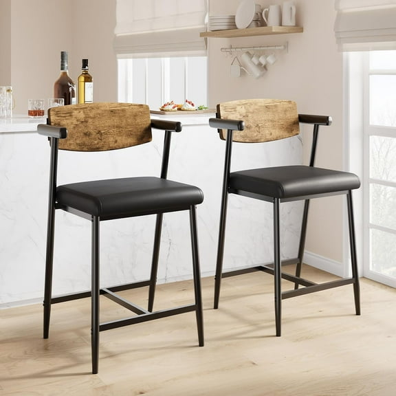 Ataucjin Counter Height Bar Stools Set of 2 With Arms, 26" Upholstered Bar Stools With Back, Wider Seat, Modern Bar Stools Set With Footrest for Kitchen Island,Counter Bar,Easy Assembly