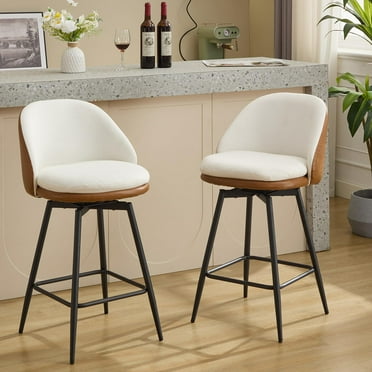 Ataucjin Counter Height Bar Stools Set Of 2 Mid Century Modern Swivel Barstools With Back And Metal Legs PU Leather Bar Stool Upholstered Tall Stools Island Bar Chairs For Kitchen Home