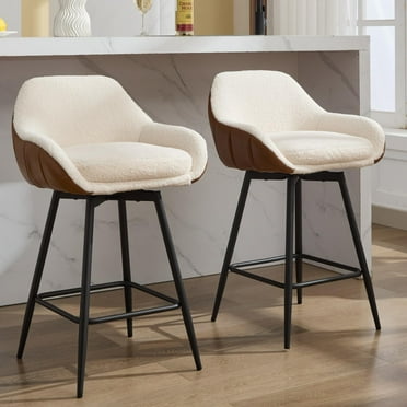 Ataucjin Counter Height Bar Stools Set Of 2 Modern Swivel Bar Stools Upholstered Sherpa Fabric Barstools 26" Seat Height Island Bar Chairs With Backs And Metal Legs For Kitchen Dining Room